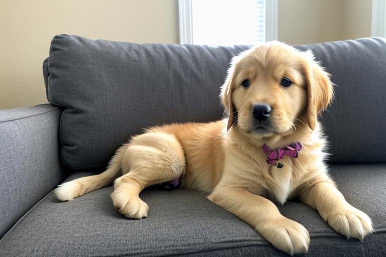 golden retriever puppy on the couch